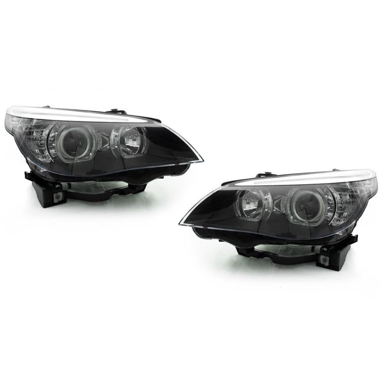 DEPO BMW E60 04-10 PROJECTOR HEADLIGHTS WITH V3 F30 STYLE ANGEL EYES